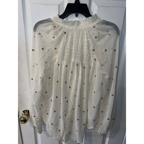 Free People Blouse Womens XS Ready to Run Embroidered Dot Smocked Georgette Top - Picture 10 of 11